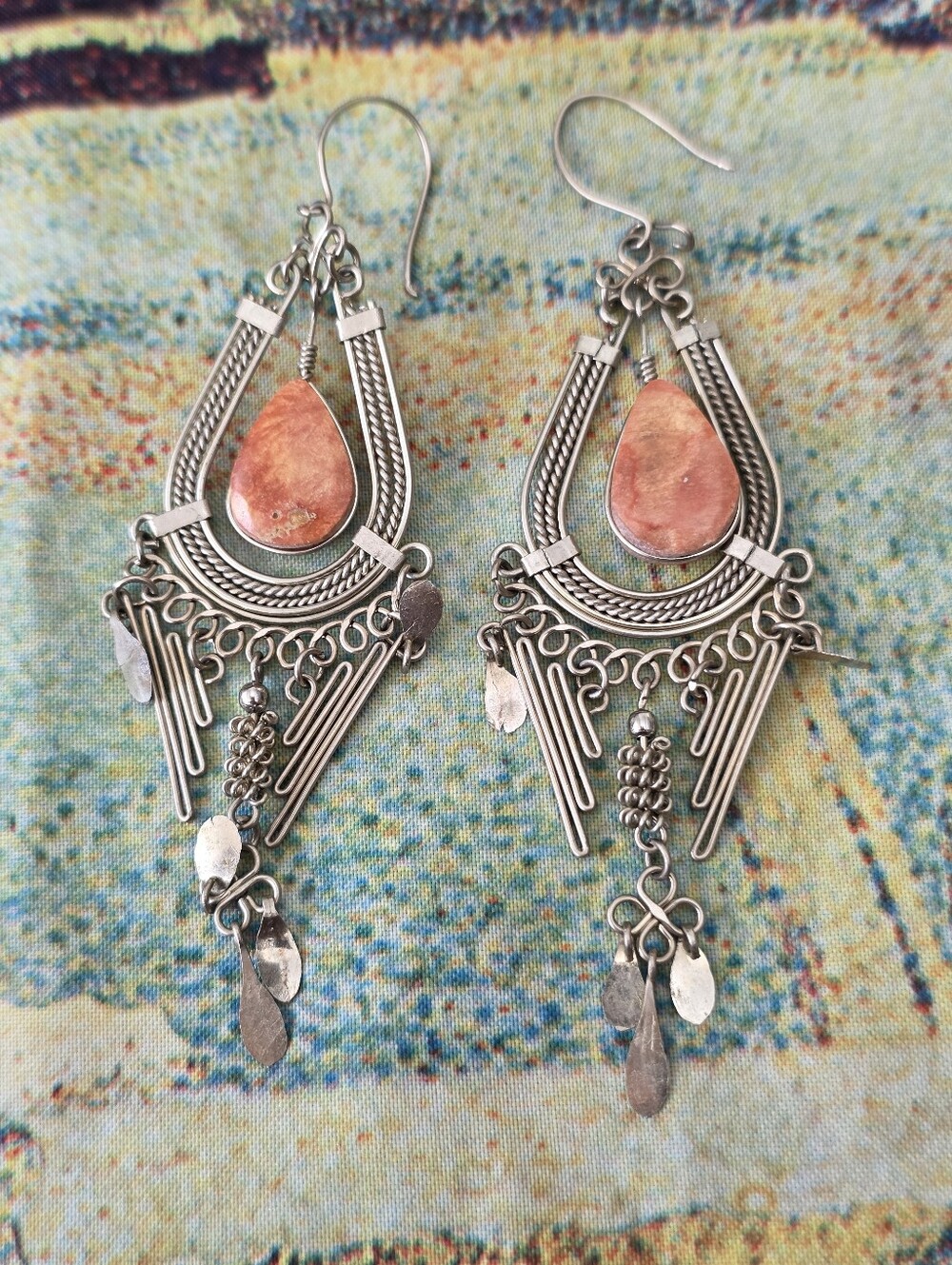 Handcrafted Fairy Silver Y2K Chandellier Bohemian Dangle Earrings Agate Stone